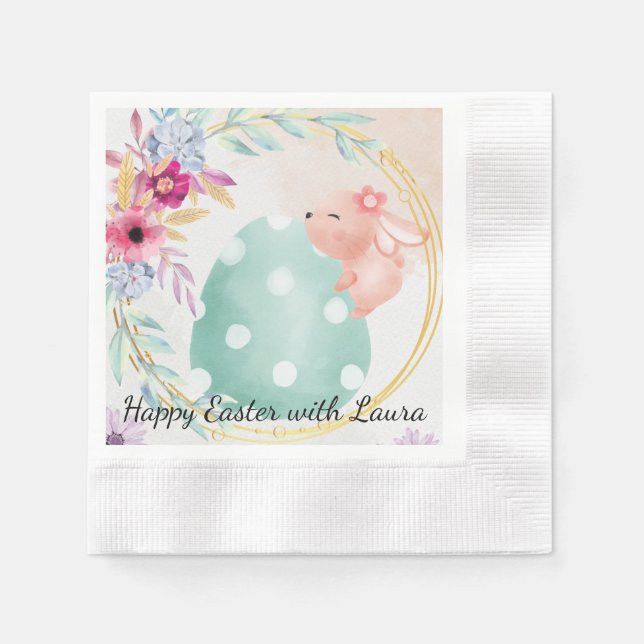 Happy Easter- little bunny on big egg Napkin (Front)
