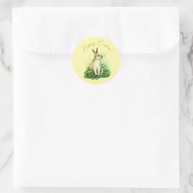 Happy Easter little bunny  watercolor  Classic Round Sticker (Bag)