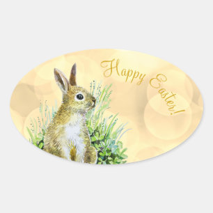 Happy Easter little bunny watercolor Oval Sticker