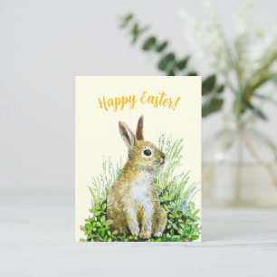 Happy Easter little bunny  watercolor  Postcard