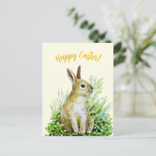 Happy Easter little bunny  watercolor  Postcard