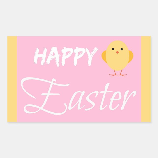 Happy Easter Little Chick Yellow Rectangular Sticker (Front)