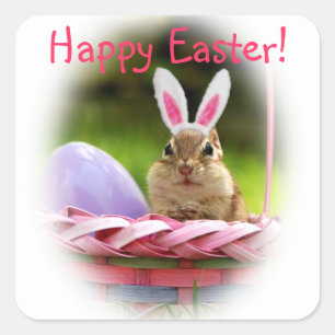 Happy Easter Little Chipmunk Square Sticker