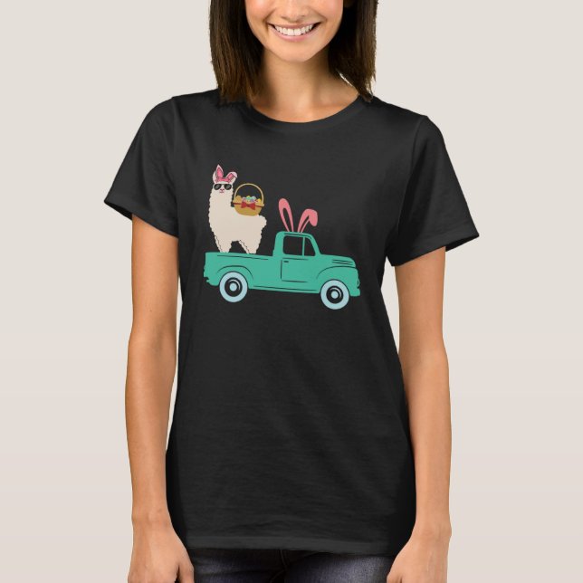 Happy Easter llama Bunny Riding Truck Boys Toddler T-Shirt (Front)