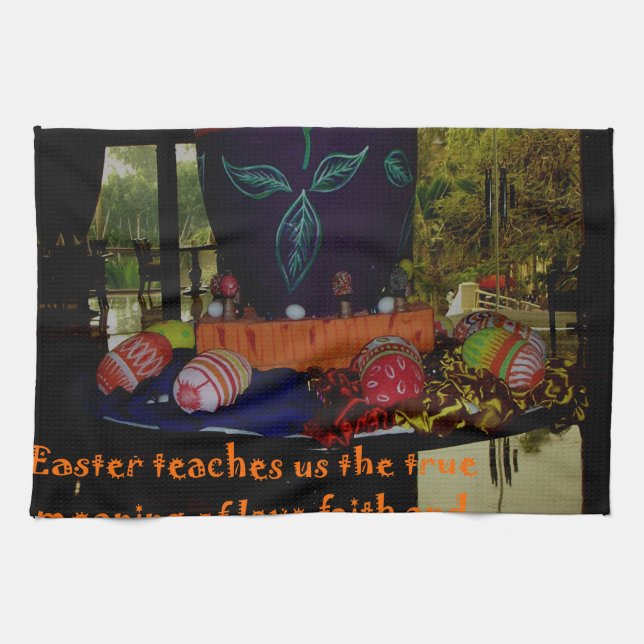 Happy Easter Love Faith and Hope Wishes Tea Towel (Horizontal)