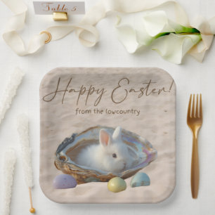 Happy Easter Lowcountry Oyster Shell and Bunny Paper Plate
