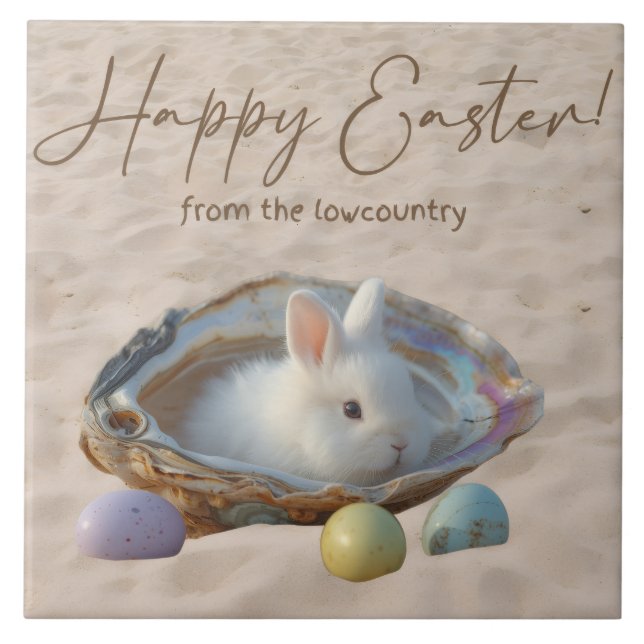 Happy Easter Lowcountry Oyster Shell and Bunny Tile (Front)