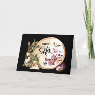Happy Easter   Macaroons Bunnies with Spring Fruit Holiday Card