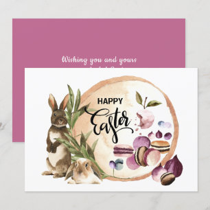 Happy Easter   Macaroons Bunnies with Spring Fruit Holiday Card