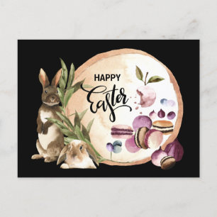Happy Easter   Macaroons Bunnies with Spring Fruit Holiday Postcard
