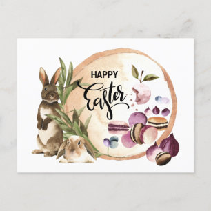 Happy Easter   Macaroons Bunnies with Spring Fruit Holiday Postcard