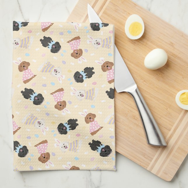Happy Easter Maltipoo Dogs Tea Towel (Quarter Fold)