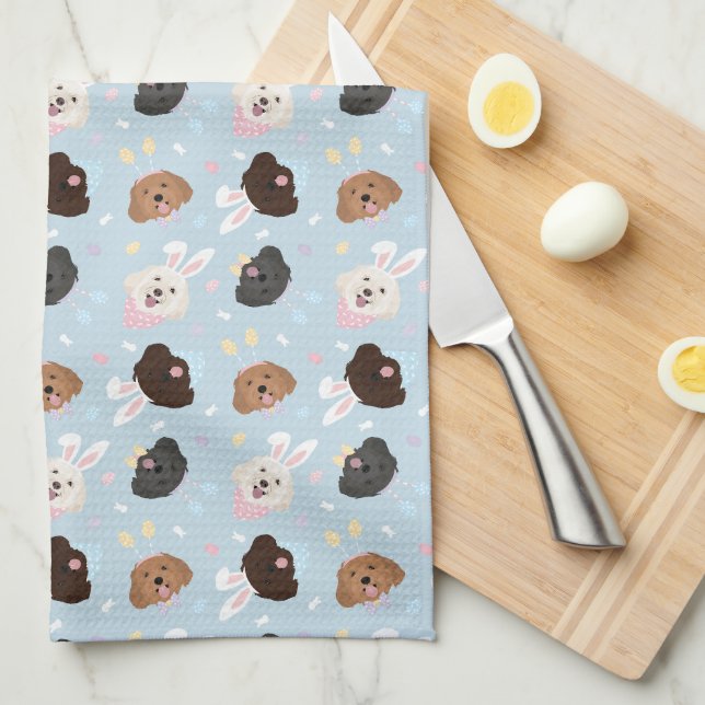 Happy Easter Maltipoo Dogs Tea Towel (Quarter Fold)