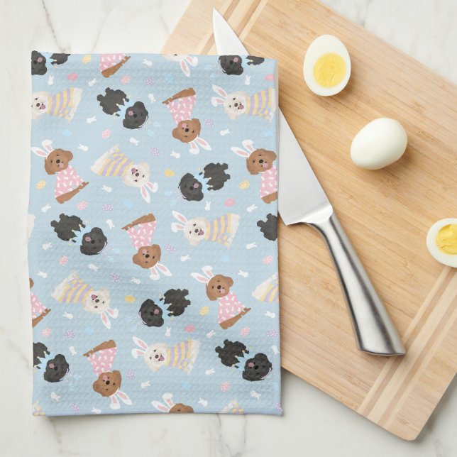 Happy Easter Maltipoo Dogs Tea Towel (Quarter Fold)