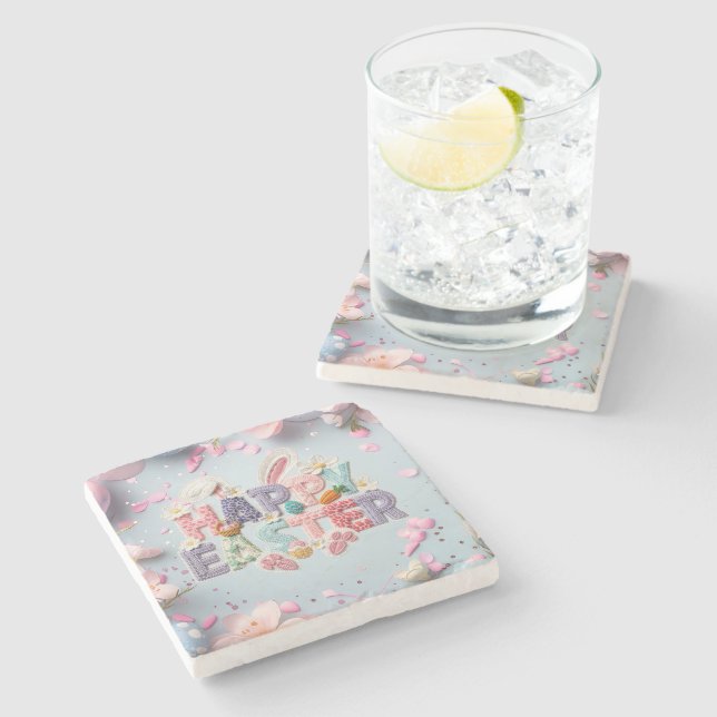 Happy Easter Metal  Stone Coaster (Side)