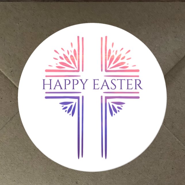 Happy Easter Modern Custom Christian Easter Cross Classic Round Sticker (Decorate Easter cards and gifts with these beautiful unique  Christian cross Happy Easter stickers
)