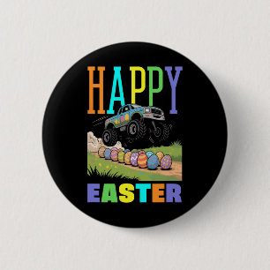 Happy Easter Monster Truck Cool Digger Boys Kids T 6 Cm Round Badge