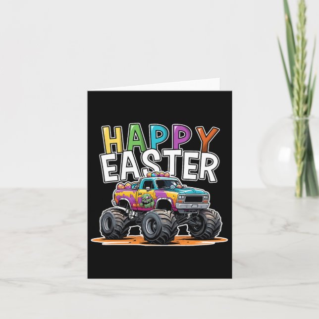 Happy Easter Monster Truck Easter Egg Hunting Boys Card (Front)