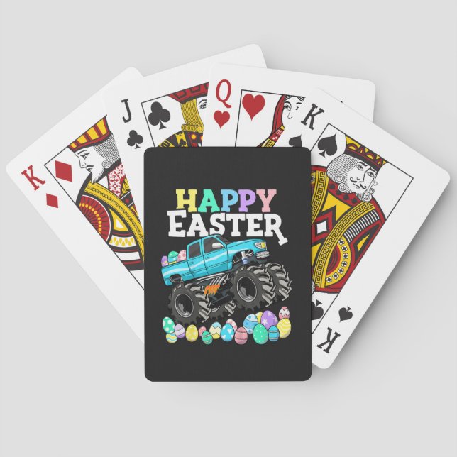 Happy Easter Monster Truck Easter Eggs Playing Cards (Back)