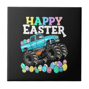 Happy Easter Monster Truck Easter Eggs Tile