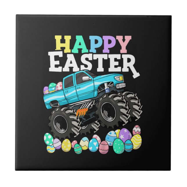 Happy Easter Monster Truck Easter Eggs Tile (Front)