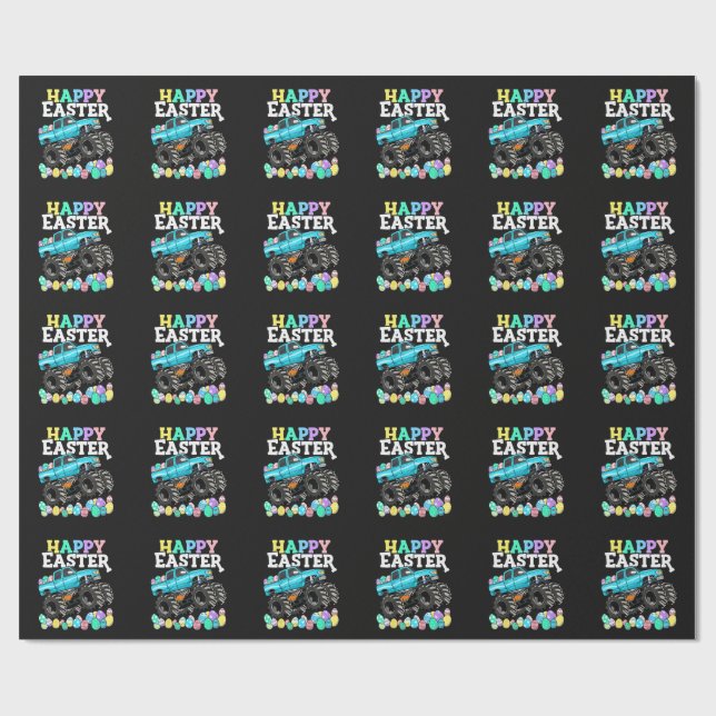 Happy Easter Monster Truck Easter Eggs Wrapping Paper (Flat)