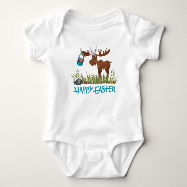Happy Easter Moose Baby Bodysuit (Front)