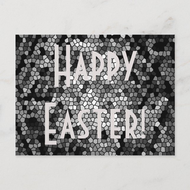 Happy Easter Mosaic Stone Glass Black Grey White Holiday Postcard (Front)