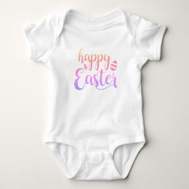 Happy Easter Multi-coloured Easter Egg Typography Baby Bodysuit (Front)