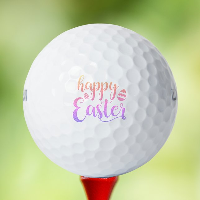 Happy Easter Multi-coloured Easter Egg Typography Golf Balls (Creator Uploaded)