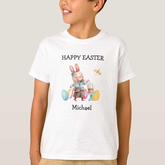 Happy Easter, Name Boys Kids-Youth Basic T-Shirt (Front)