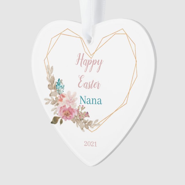 Happy Easter Nana Geometric Floral Heart Ornament (Front)