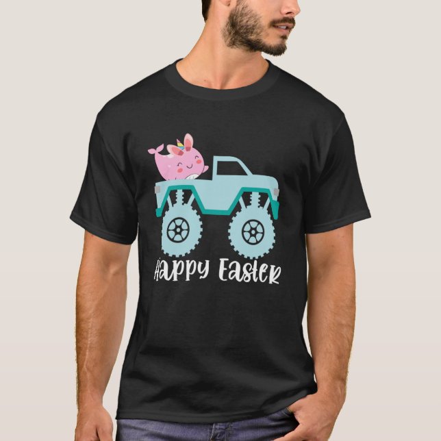 Happy Easter Narwhal Riding Monster Truck Toddler  T-Shirt (Front)