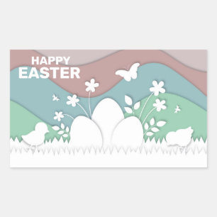Happy Easter nature cute cartoon animals Rectangular Sticker