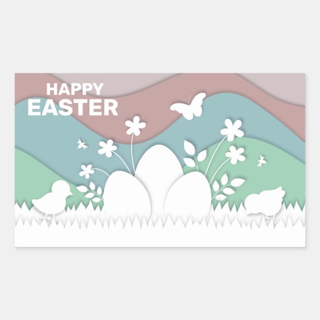 Happy Easter nature cute cartoon animals Rectangular Sticker (Front)