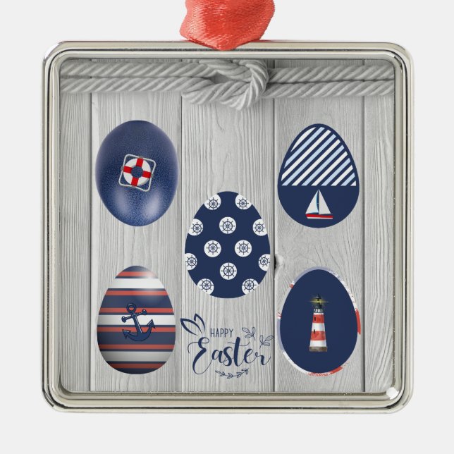 Happy Easter Nautical Themed Coastal Boating Metal Tree Decoration (Front)