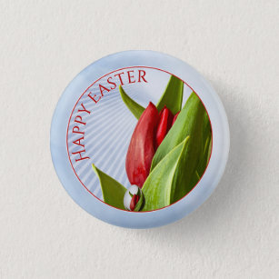 Happy Easter New Red Tulip Floral Photography 3 Cm Round Badge