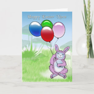 Happy Easter Niece with rabbit and balloons Holiday Card