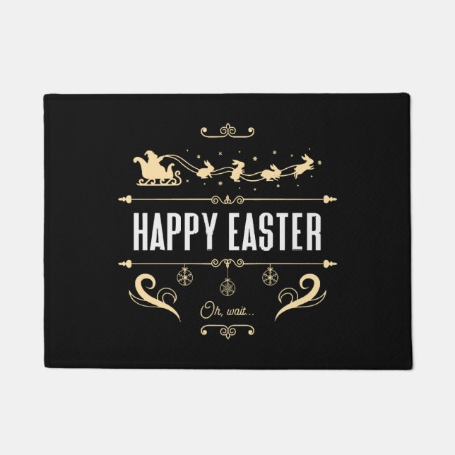 Happy Easter. Oh, Wait... - Santa and Bunny Sleigh Doormat (Front)