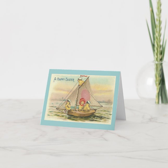 Happy Easter On A Sailboat Vintage Holiday Card (Front)