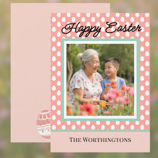 Happy Easter One Photo Peach and Aqua Easter Egg Holiday Card