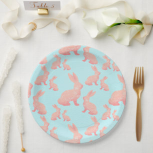 Happy Easter - Orange red Bunny's pattern Paper Plate