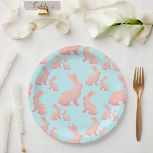 Happy Easter - Orange red Bunny's pattern Paper Plate (Wedding)