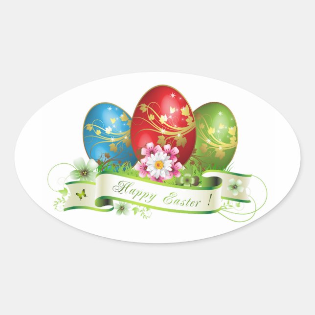 Happy Easter Oval Sticker (Front)