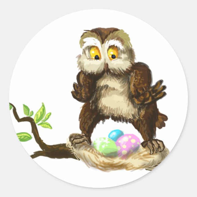 Happy Easter owl Classic Round Sticker (Front)