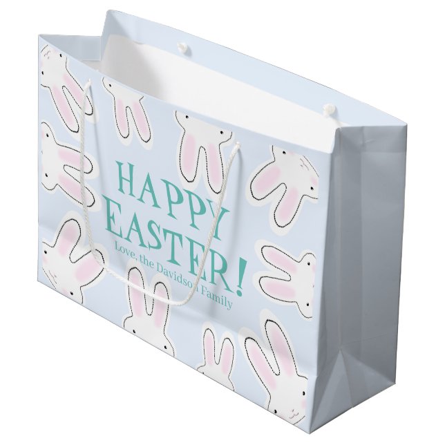 Happy Easter pale blue cute bunnies funny custom Large Gift Bag (Front Angled)