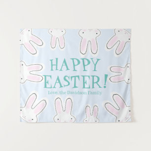 Happy Easter pale blue cute bunnies funny custom  Tapestry