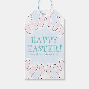 Happy Easter pale blue cute funny peeking bunnies Gift Tags