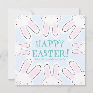 Happy Easter pale blue cute peeking bunnies funny  Holiday Card