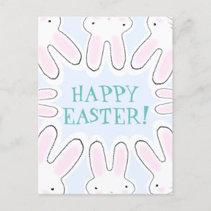 Happy Easter pale blue cute peeking bunnies funny Holiday Postcard